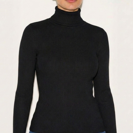 2025 Autumn Winter Women Long Sleeve Knitted Foldover Turtleneck Ribbed Pull Sweater Soft Warm Femme Jumper Pullover Clothes