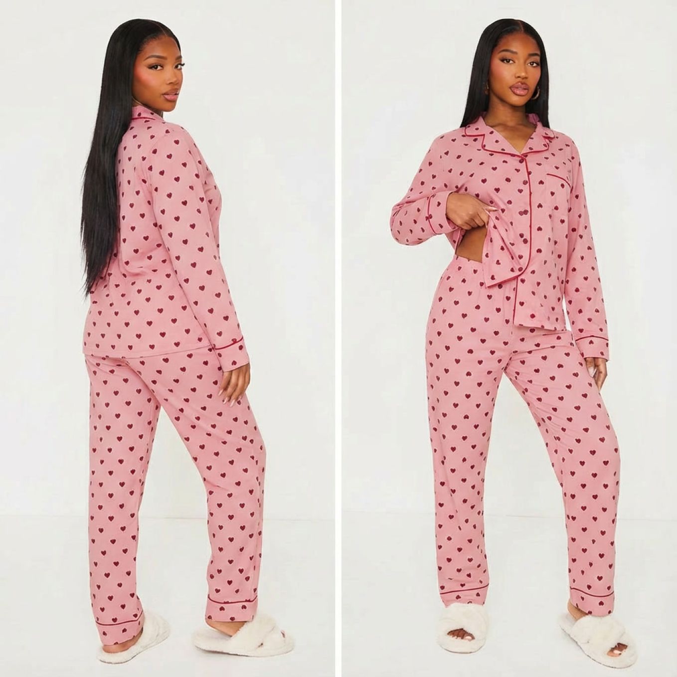 Pyjama deux pièces à manches longues imprimé cœur - disponible en 3 variations