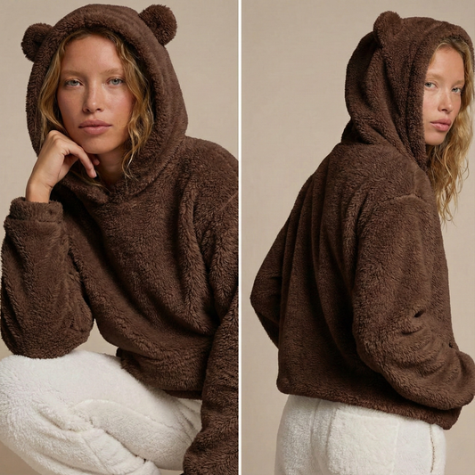 Hoodie ours en peluche cocooning chaud et douillet, spécial automne-hiver