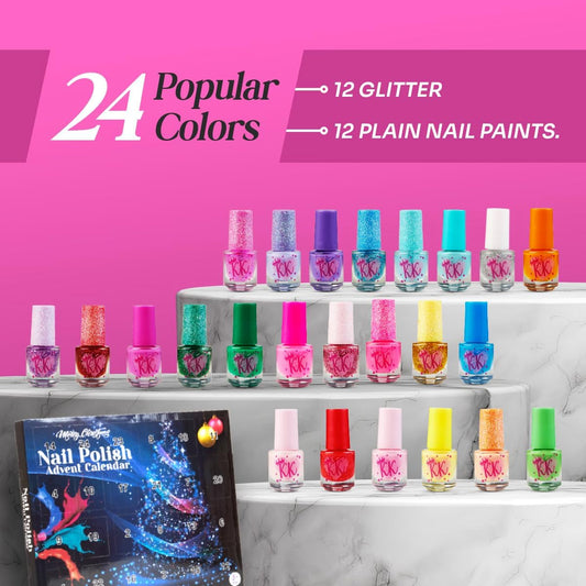 Kreativekraft Calendrier De L'Avent 2025 Fille Calendrier Compte À Rebours Noel Beauté Vernis À Ongles Pelable Maquillage Cadeau Pour Fille (Vernis)