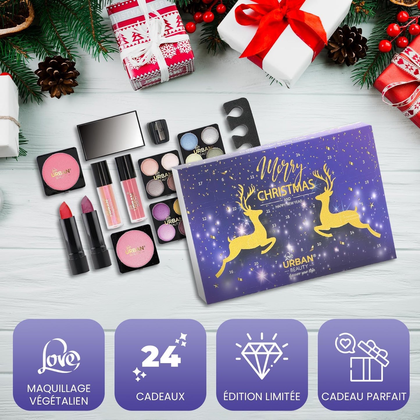 Calendrier Avent maquillage contenu complet palette rouge à lèvres beauté