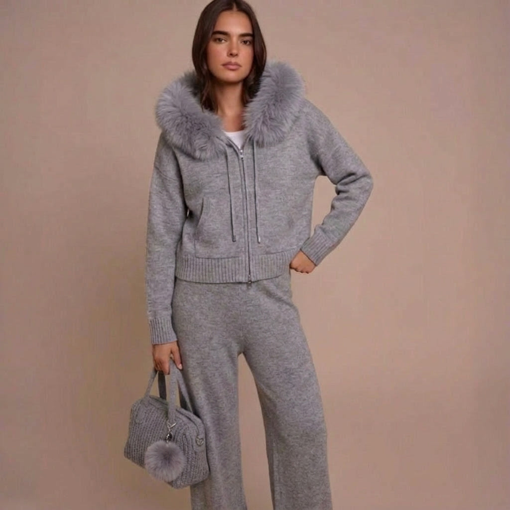 Cardigan à capuche femme en maille zippée tenue cosy chic sur modèle hiver printemps