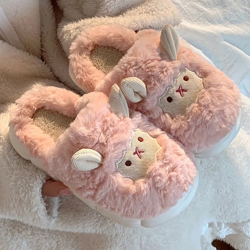 Chaussons femme hiver mouton en peluche rose antidérapants et ultra doux