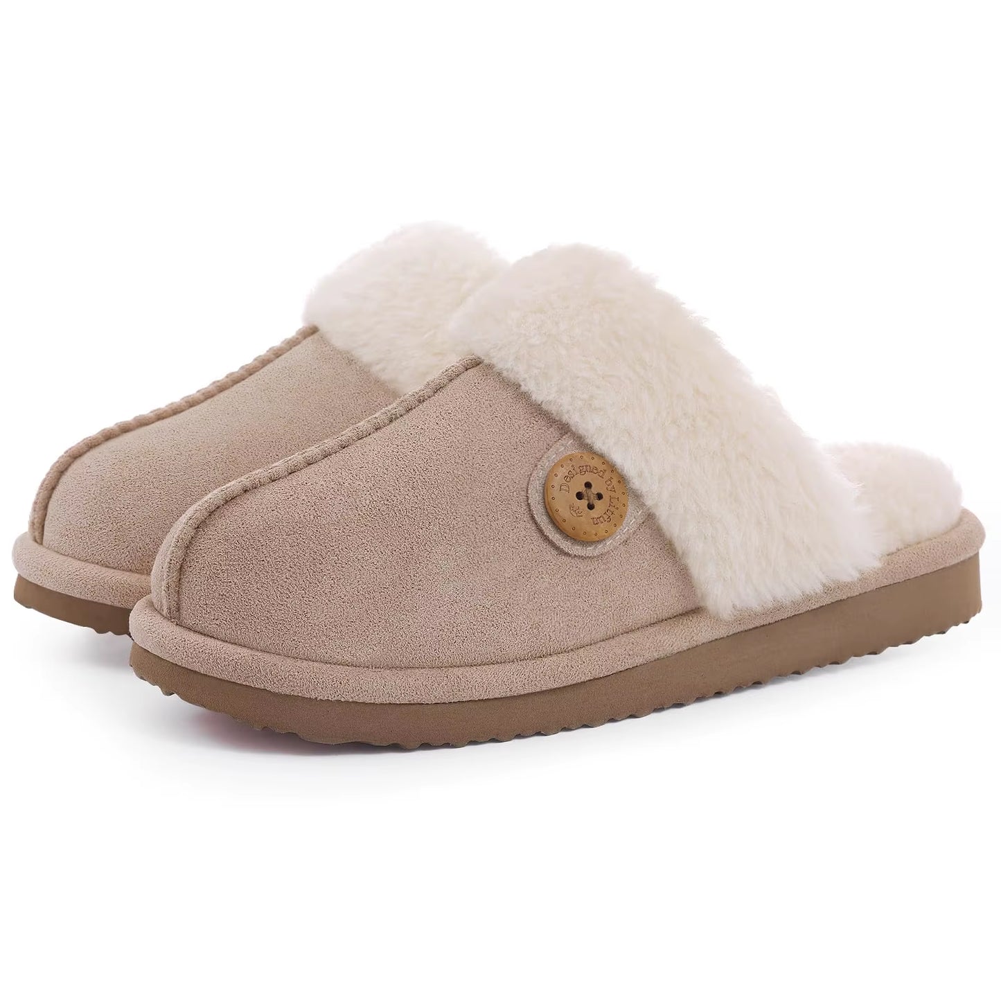 Chaussons mules femme beige fourrés confort intérieur chaussons doux