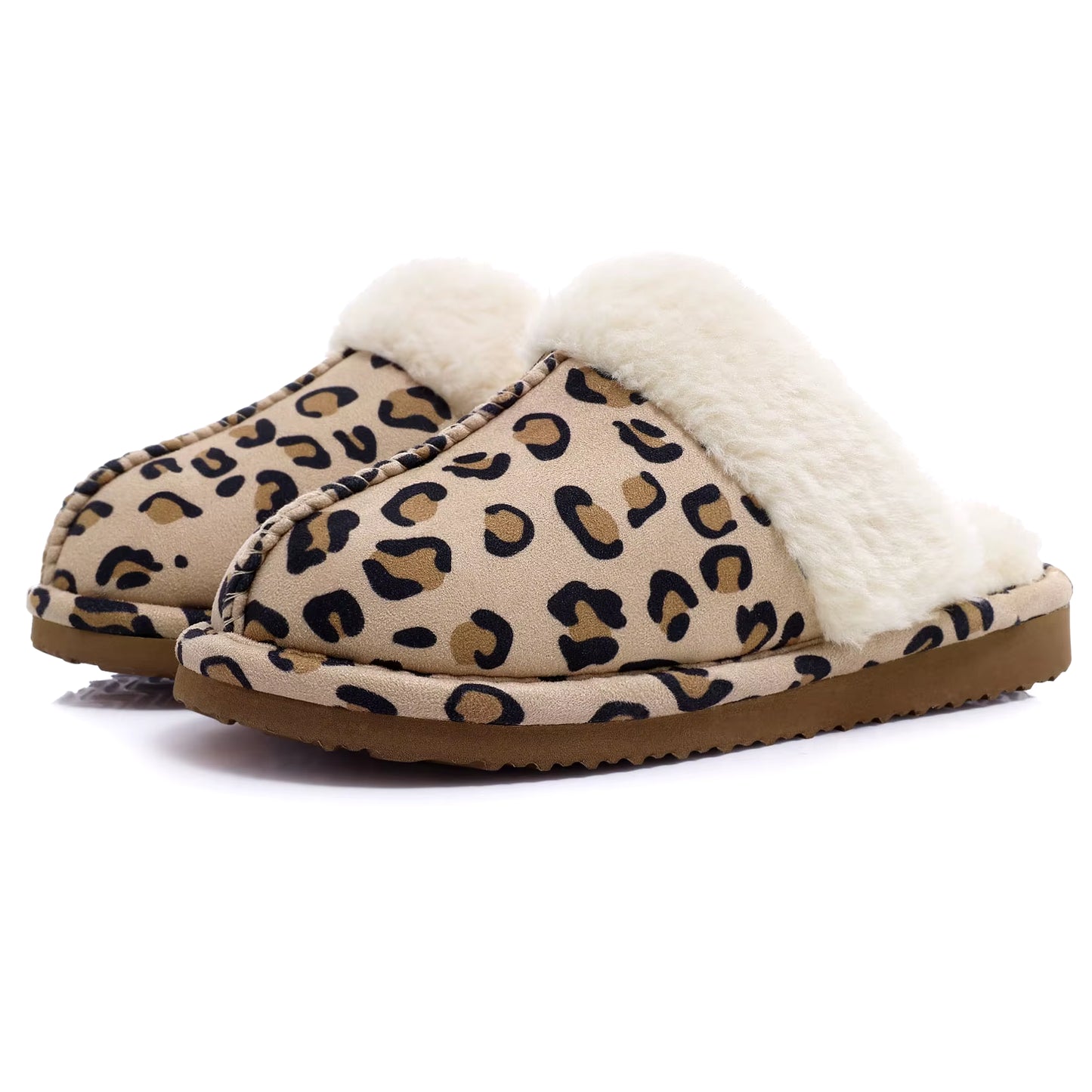 Chaussons mules femme léopard fourrés intérieur chaud