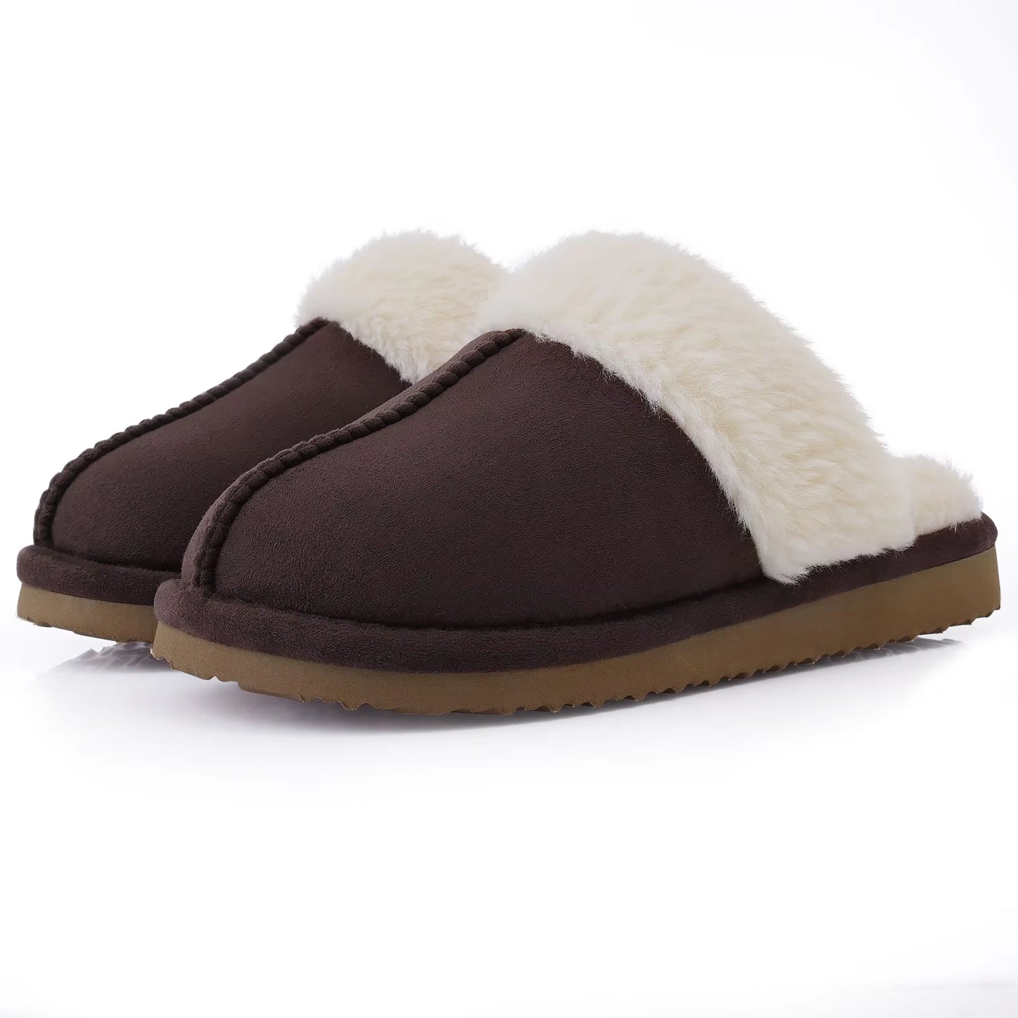 Chaussons mules femme marron fourrés intérieur chaud