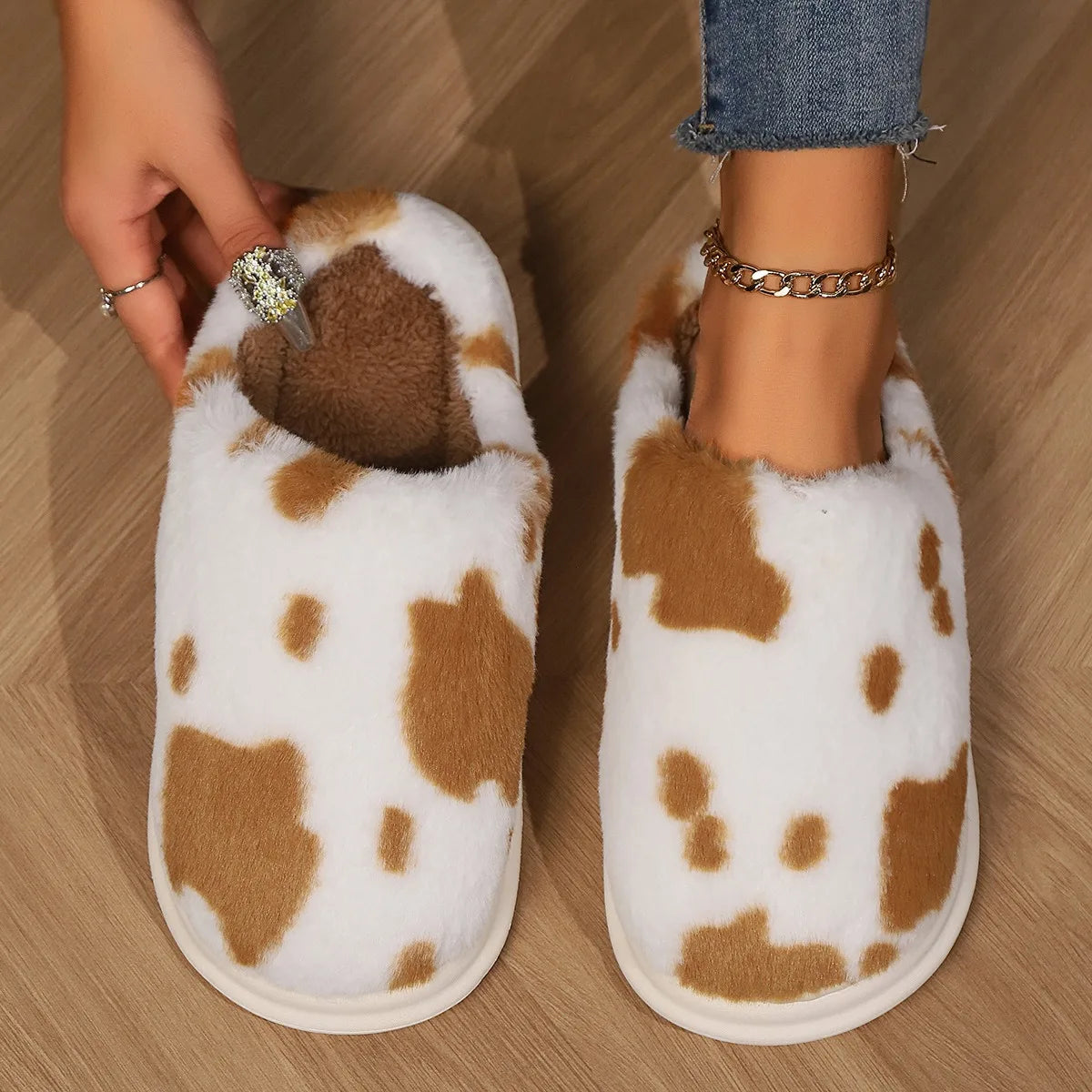 Chaussons mules femme marron fausse fourrure chaussons cocooning