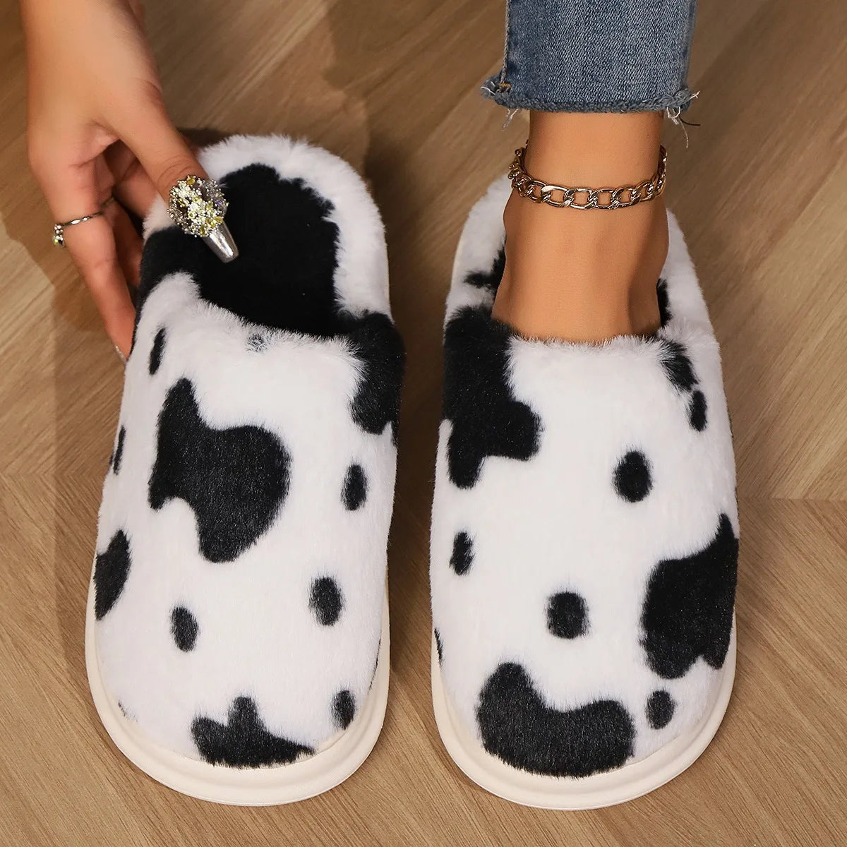 Chaussons mules femme noir fausse fourrure ultra moelleux hiver printemps