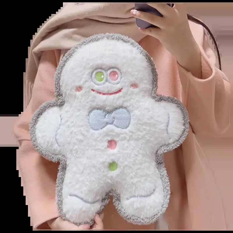 Coussin Noël bonhomme peluche blanc décoration hiver
