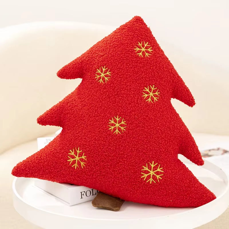 Coussin Noël sapin rouge peluche décoration festive