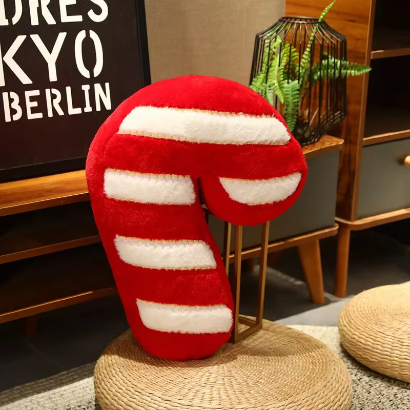 Coussin Noël sucre d’orge rouge peluche décoration festive