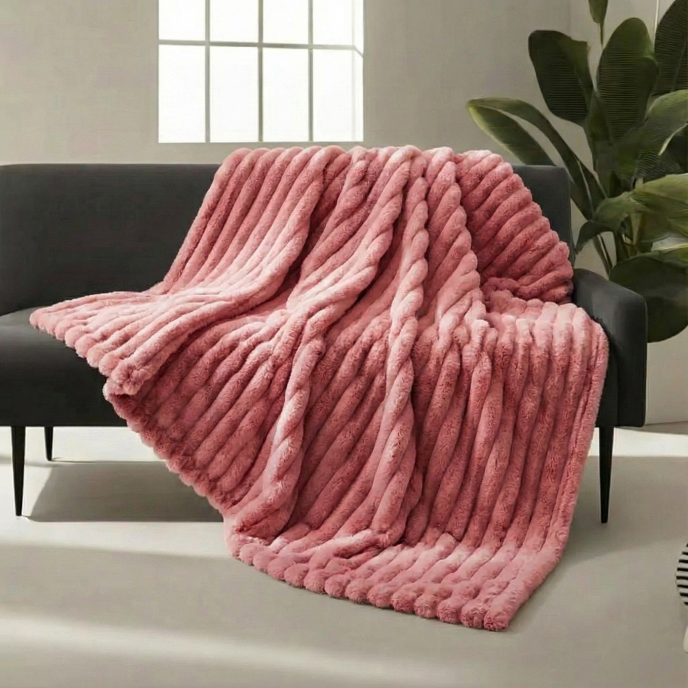 Couverture plaid fausse fourrure ultra douce rose cosy pour canapé hiver 2026