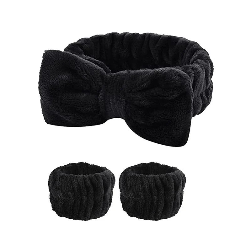 Lot bandeau spa noir et bracelets anti-eau skincare