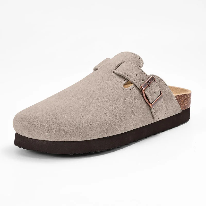 Mules sabots Kidmi en daim gris chaussures confort semelle liège