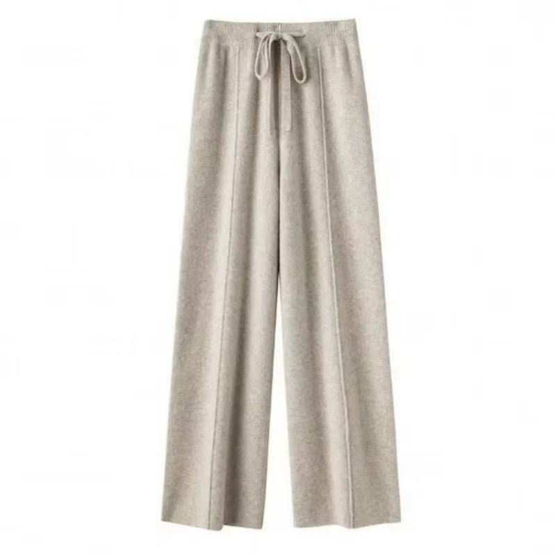 Pantalon loungewear femme beige clair laine cachemire coupe large