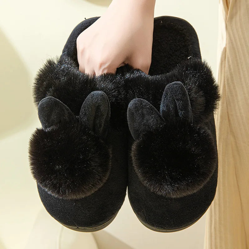 Pantoufles femme hiver fourrées en peluche noir mules moelleuses antidérapantes
