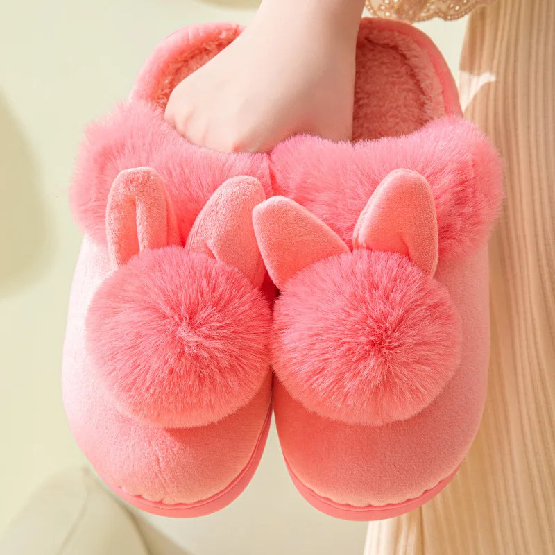 Pantoufles femme hiver fourrées en peluche rouge clair mules moelleuses antidérapantes