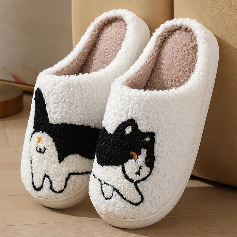 Pantoufles femme hiver motif chat noir chaussons d’intérieur portés