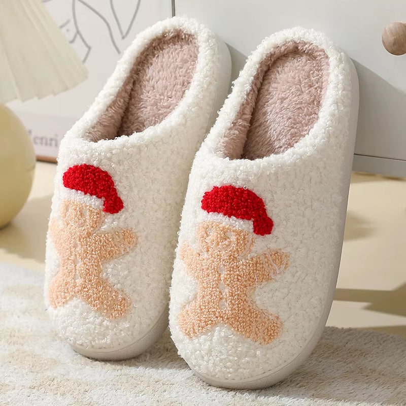 Pantoufles de Noël en peluche bonnet Noël chaussons intérieur hiver