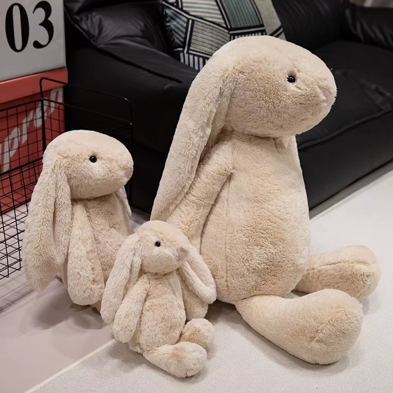 Peluche lapin kawaii longues oreilles marron doudou cocooning ultra doux