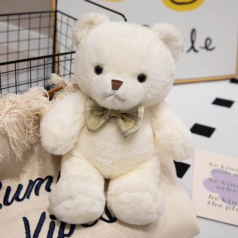 Peluche ours 30 cm blanc avec nœud papillon doudou cocooning ultra doux