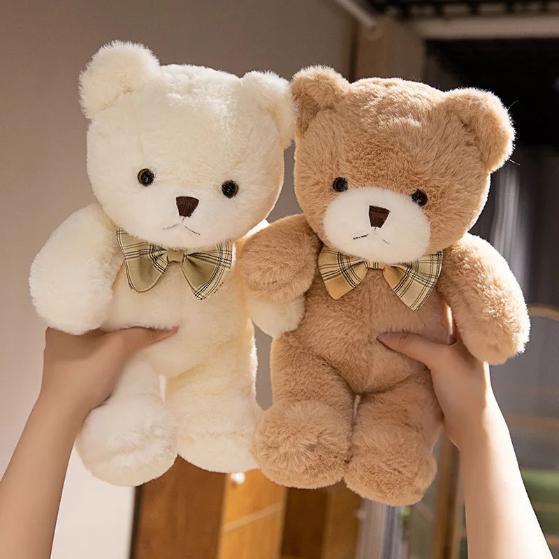 Peluches ours 30 cm blanc et marron avec nœud papillon doudou ultra doux