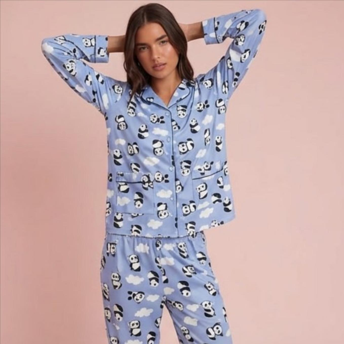 Pyjama femme flanelle coton imprimé nuage panda tenue complète sur modèle printemps hiver 2026