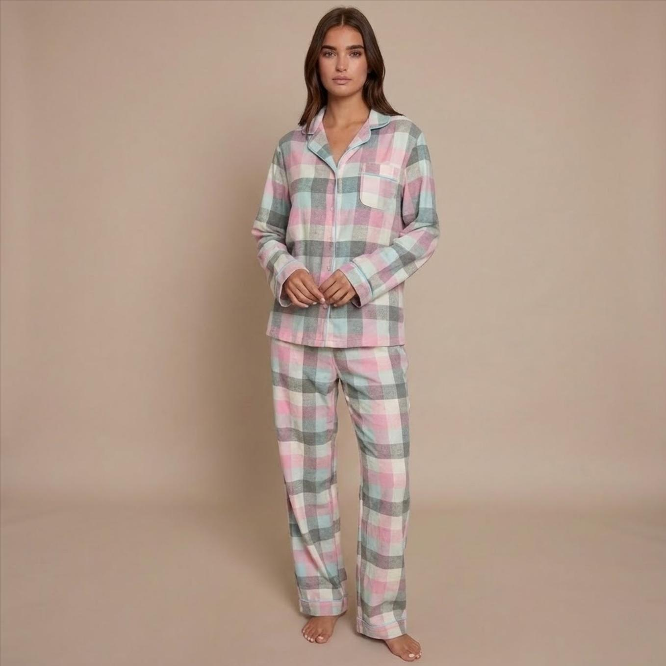 Pyjama femme flanelle coton plaid imprimé bandes sur modèle printemps hiver 2026