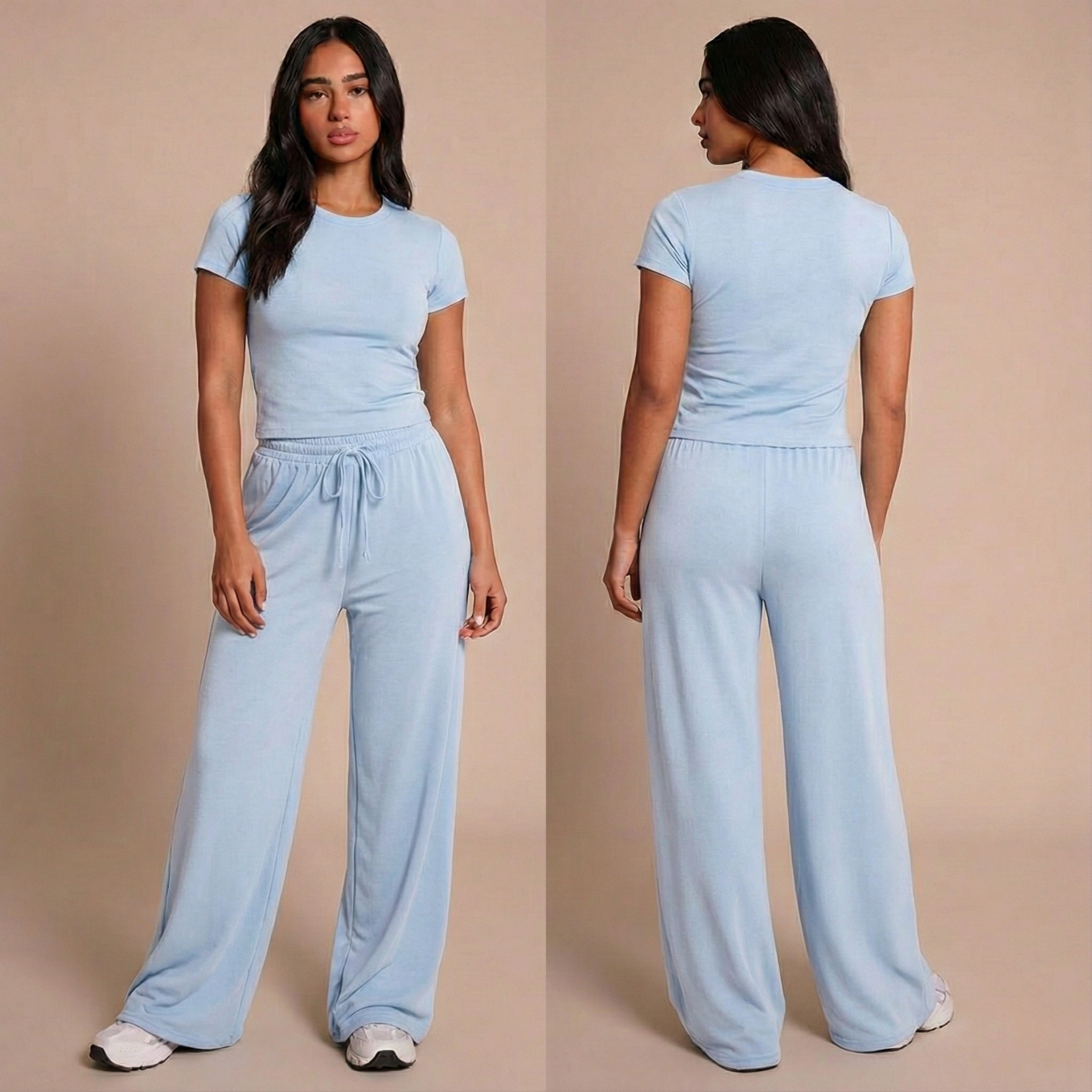 Pyjama femme en modal manches courtes bleu ciel sur modèle printemps été 2026