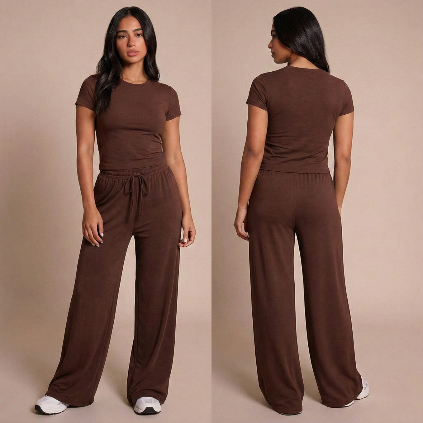 Pyjama femme en modal manches courtes couleur café sur modèle printemps été 2026