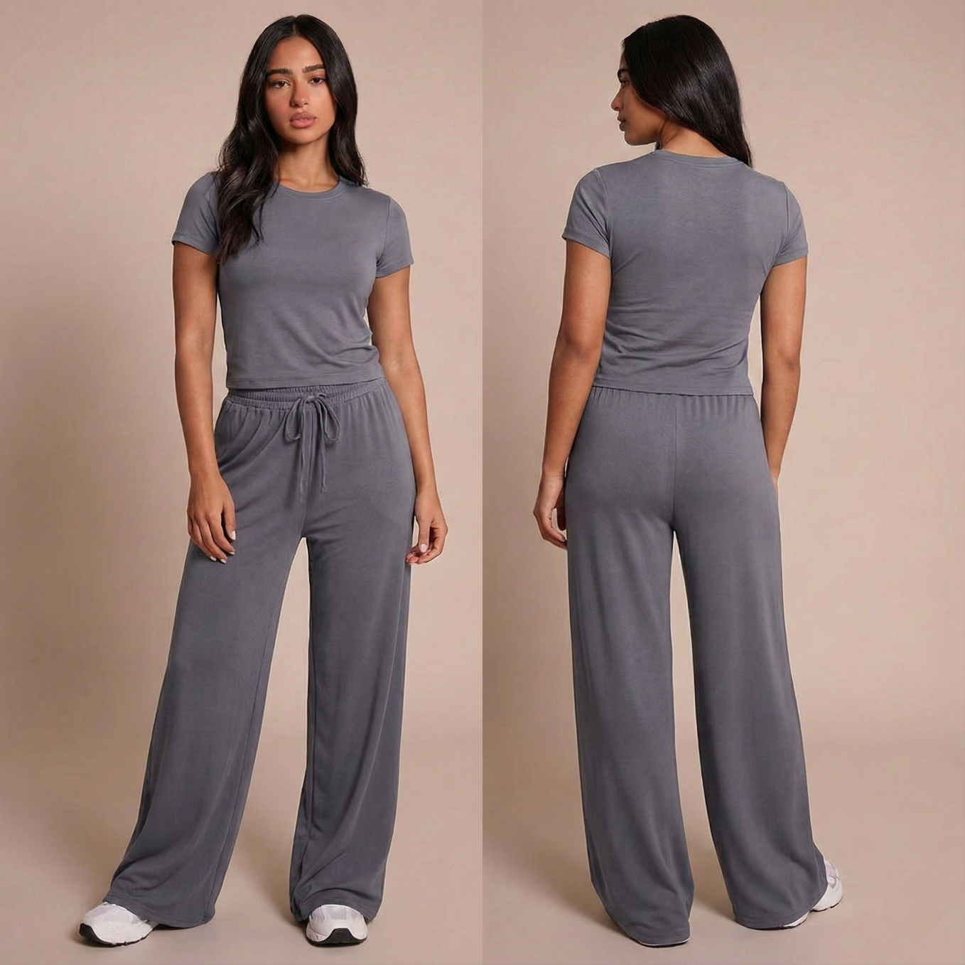 Pyjama femme en modal manches courtes gris sur modèle printemps été 2026