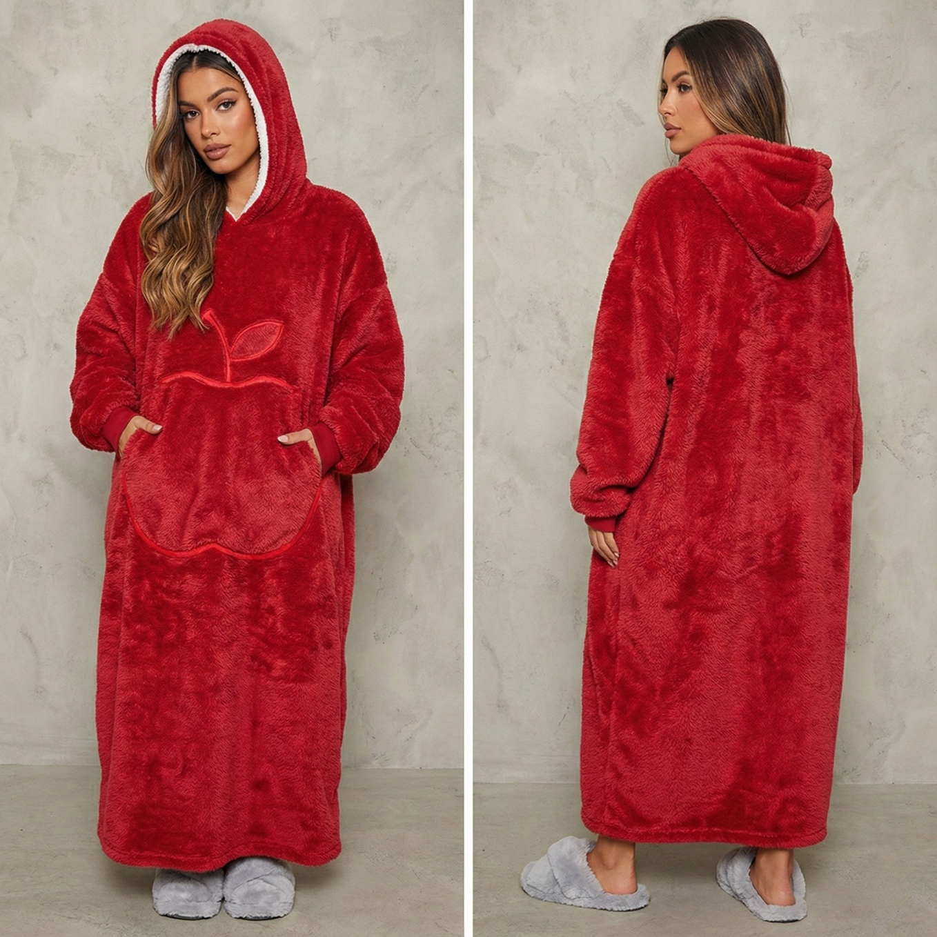 Sweat plaid long rouge oversize polaire chaud hiver