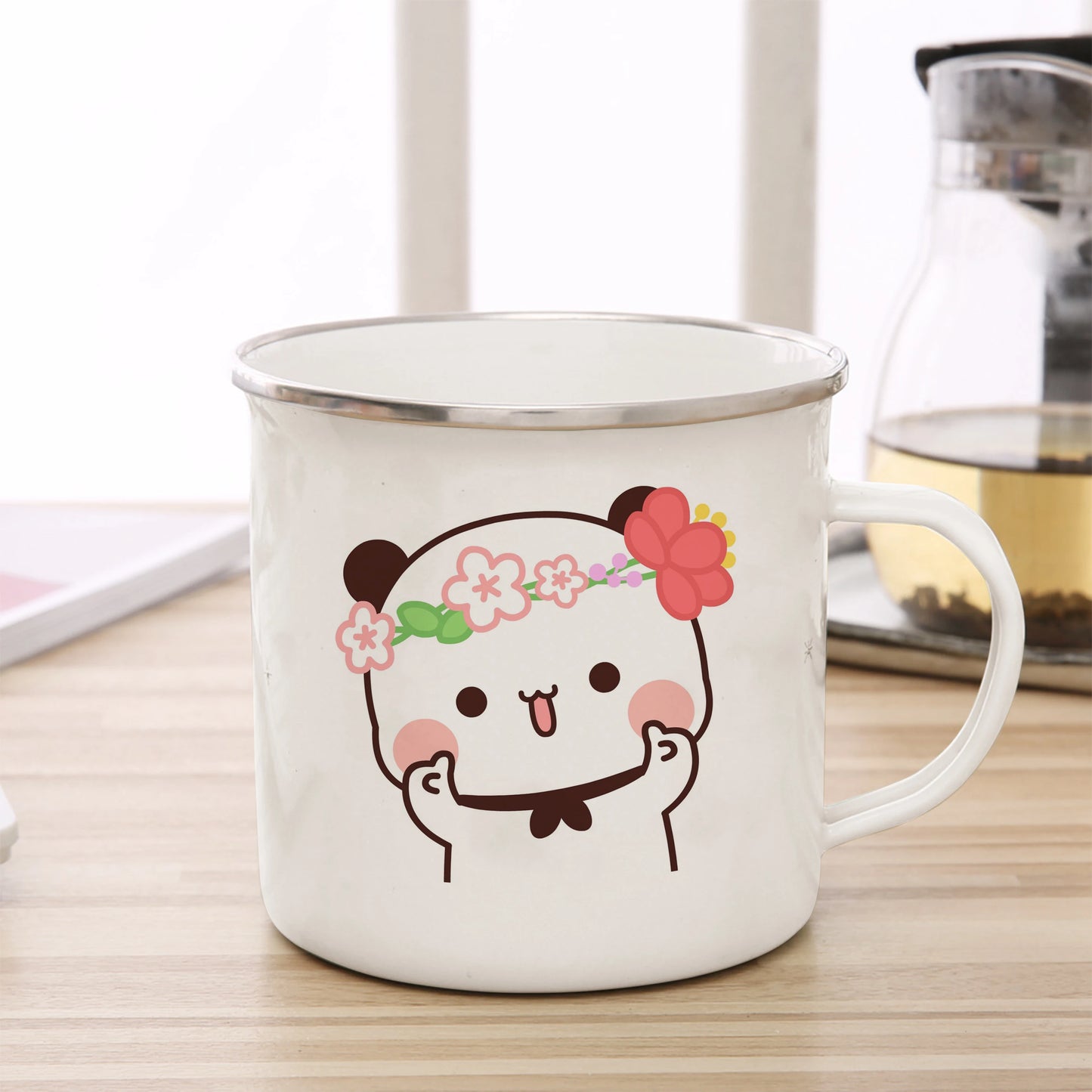 Tasse émaillée panda kawaii bisou illustration mug 360 ml hiver printemps 2026