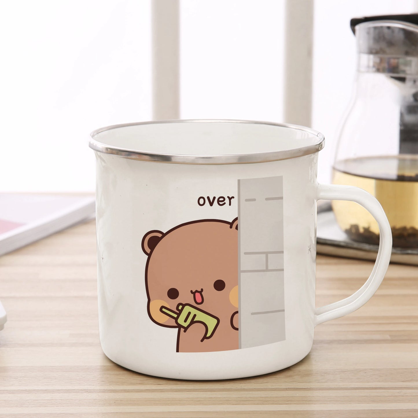 Tasse émaillée panda kawaii avec petits cœurs mug 360 ml hiver printemps 2026