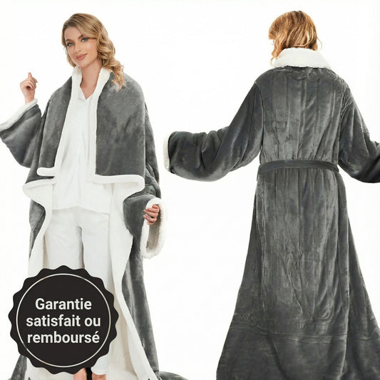 Couverture chauffante en flanelle avec manches et poche pieds – plaid électrique ultra doux et cosy