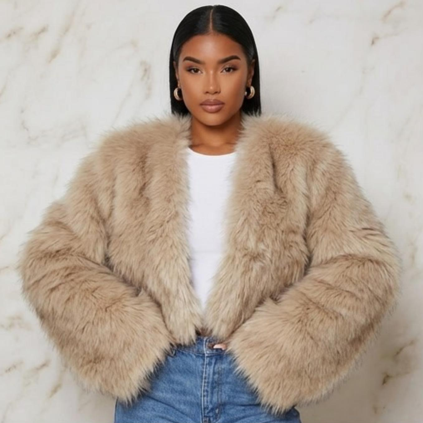 Veste courte femme en fausse fourrure – coupe luxueuse, texture moelleuse et chaude, style streetwear chic