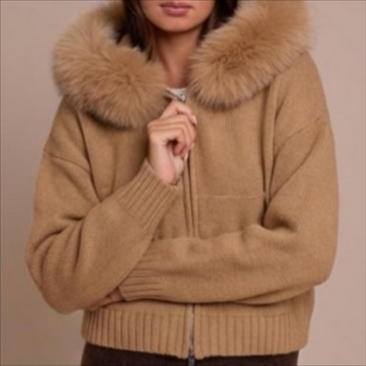 Winter Female Sweater Hoodie Cardigan Fluffy Zipper Patchwork Long Sleeve Ribbed Solid Knit Jacket Coat Women'S Cardigan