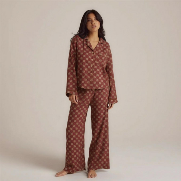 2025 New Spring and Summer Women'S Pajamas Suit Long-Sleeved Trousers Two-Piece 100% Cotton Crepe Flower Leaves Home Clothes