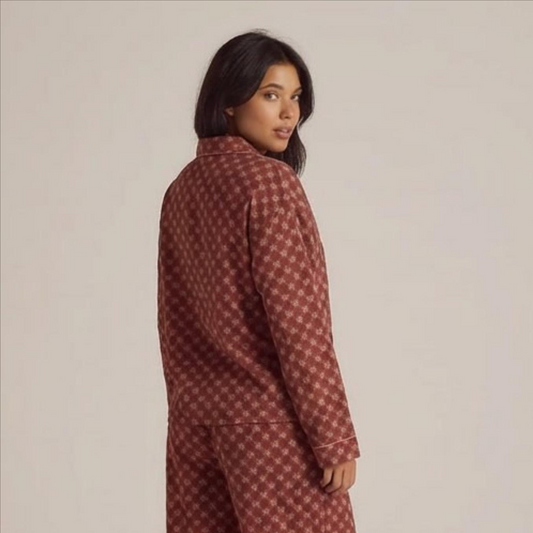 2025 New Spring and Summer Women'S Pajamas Suit Long-Sleeved Trousers Two-Piece 100% Cotton Crepe Flower Leaves Home Clothes