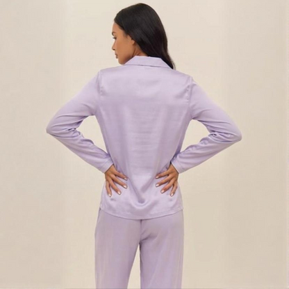 Pyjama couple 2 pièces en coton satiné léger, manches longues, 3 coloris uni