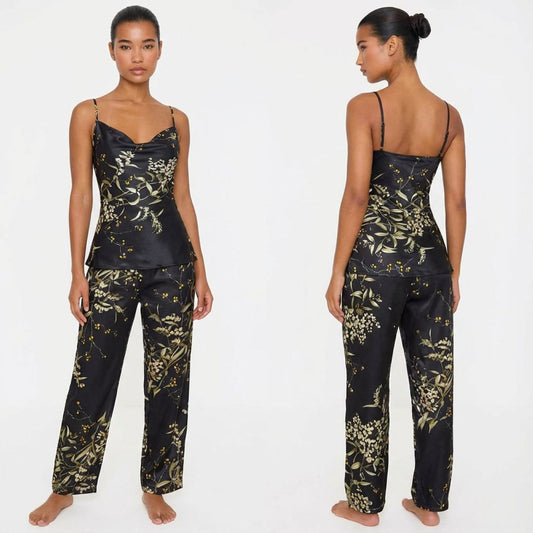 Pyjama satiné à imprimé floral deux pièces avec top bretelles & pantalon
