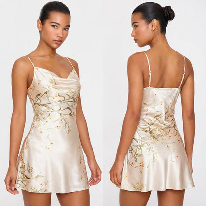 Robes et sets -*Print Cherry 2PCS Robe Set Suspender Nightgown Summer Women Kimono Bathrobe Gown Sleepwear Loose Satin Home Dress Loungewear