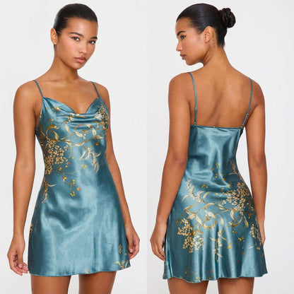 Nuisette satinée à bretelles imprimé floral