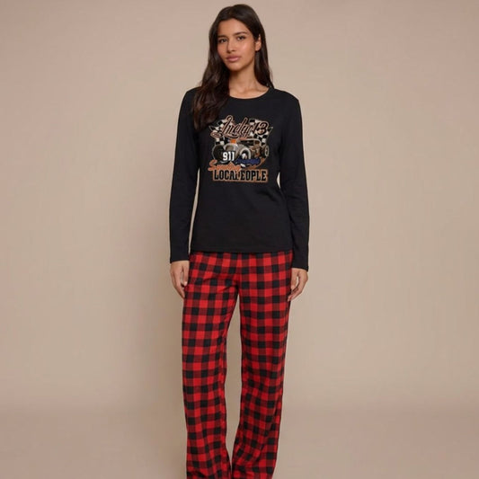 Pyjama à carreaux deux pièces manches longues motif voiture