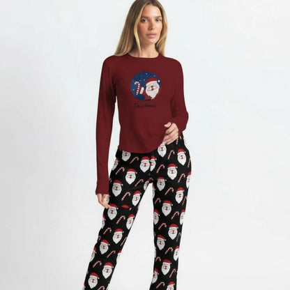 Ensemble pyjama de Noël femme en lycra ultra-doux et cosy – tenue de nuit confortable avec imprimé père Noël