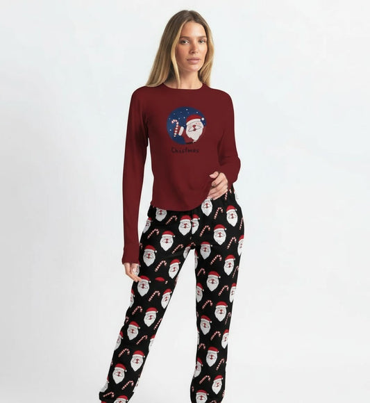 Ensemble pyjama de Noël en Lycra avec motif imprimé père Noël