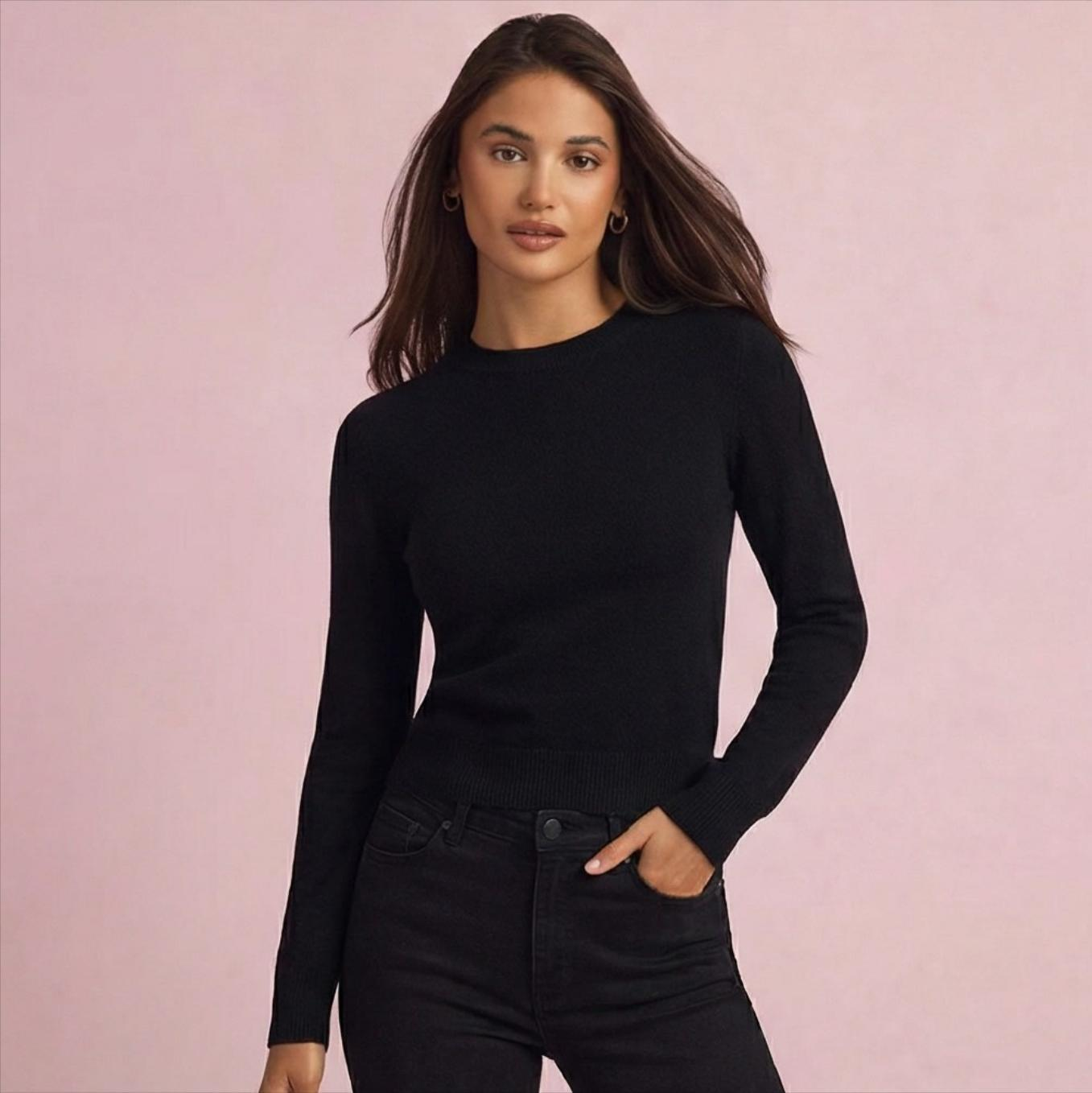 Pull femme col rond en cachemire et laine mérinos