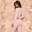 Pyjama femme floral manches longues avec finitions ondulées