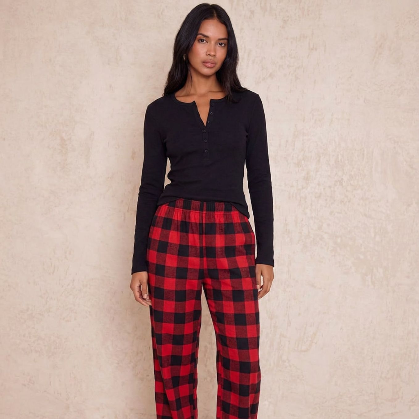 T-shirt de pyjama femme côtelé en coton, manches longues, 6 boutons - variantes multiples