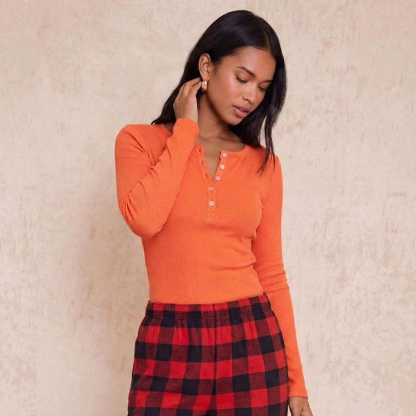 T-shirt de pyjama femme côtelé en coton, manches longues, 6 boutons - variantes multiples